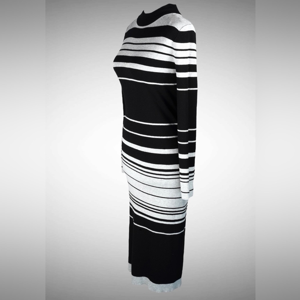 Love Always by FCT Black & Gray Striped Mock-Neck Sweater Midi Dress – Size XL - Picture 5 of 17